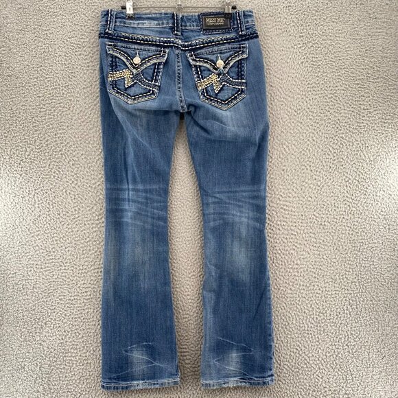 Miss Me Jeans Womens 27 Blue Easy Boot Medium Wash Embroidered Distressed Denim - Picture 3 of 13